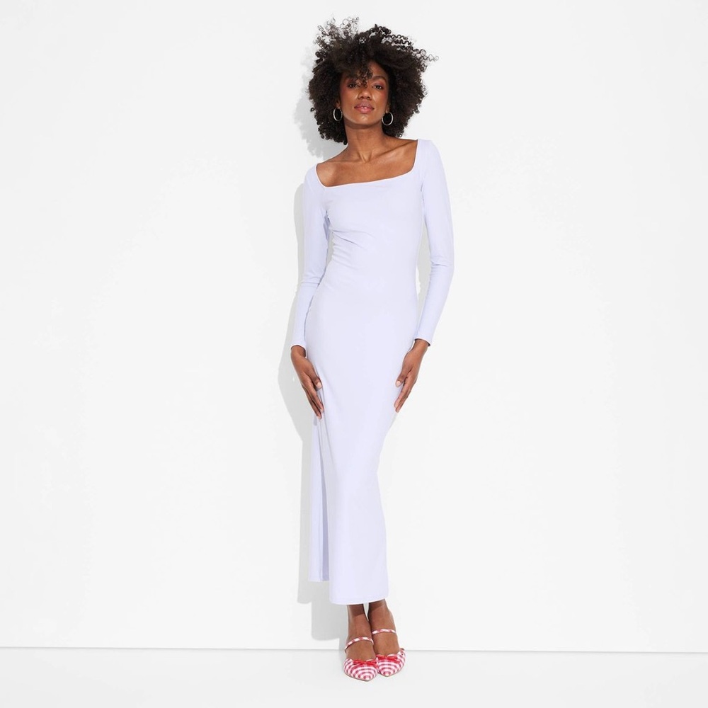 Wild Fable White Square Neck Long Sleeve Maxi Dress
